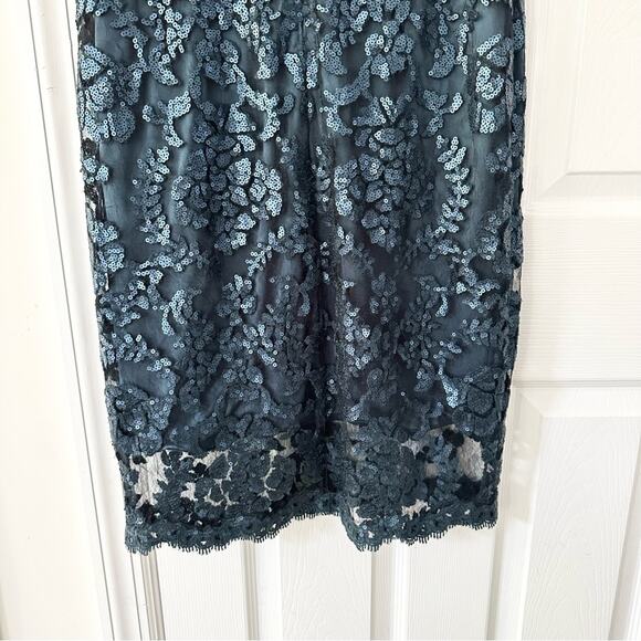 Tadashi Shoji Teal Sequin Illusion Sheath Knee Length Pailette Cocktail Dress 8 - Picture 7 of 13